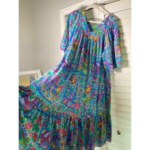 Vtg 80s 90s Two Potato Watercolor Pastel Floral Dress Grandma Muumuu Pure Joy 3X